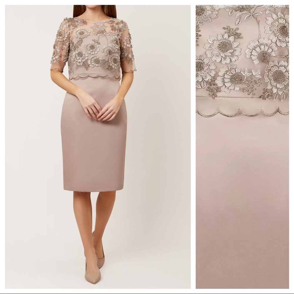 NWT. Hobbs Mink Anna Midi Dress. Size 10.